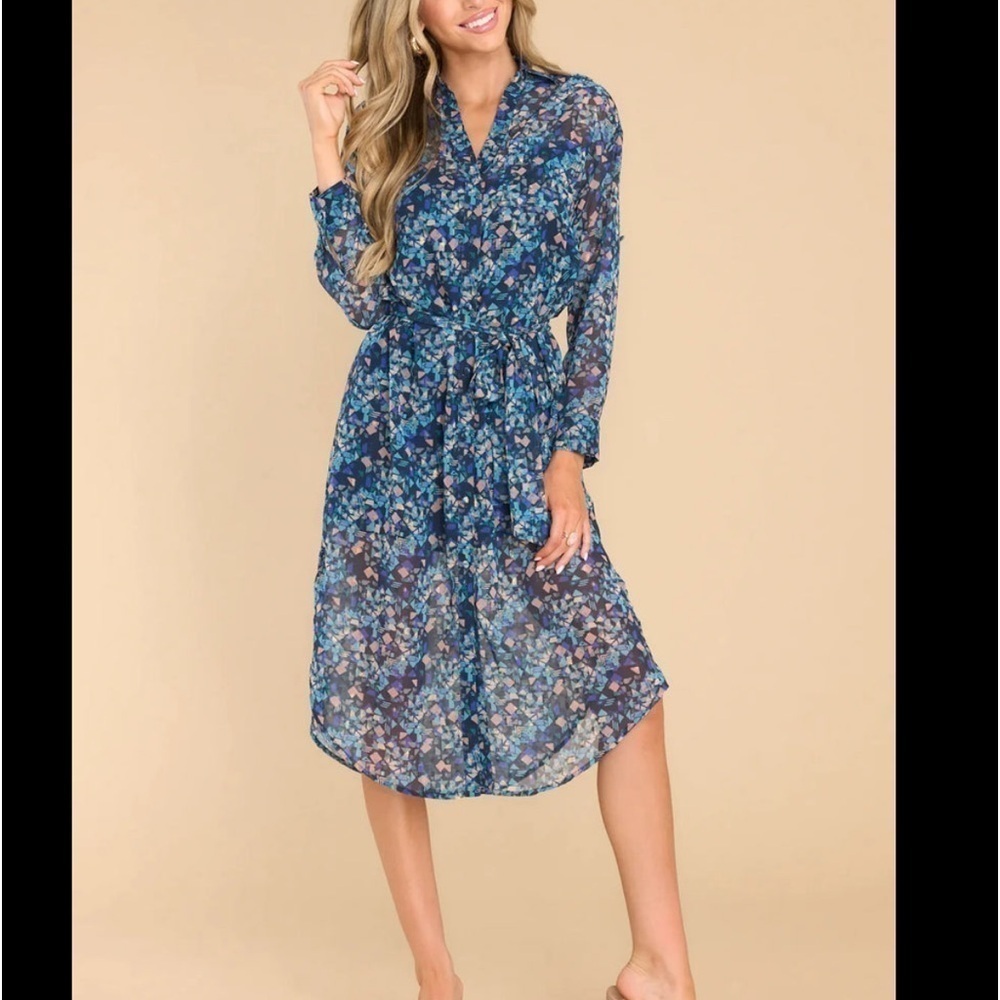 Meet Me in Santorini Devin Dress Blue Geo size M